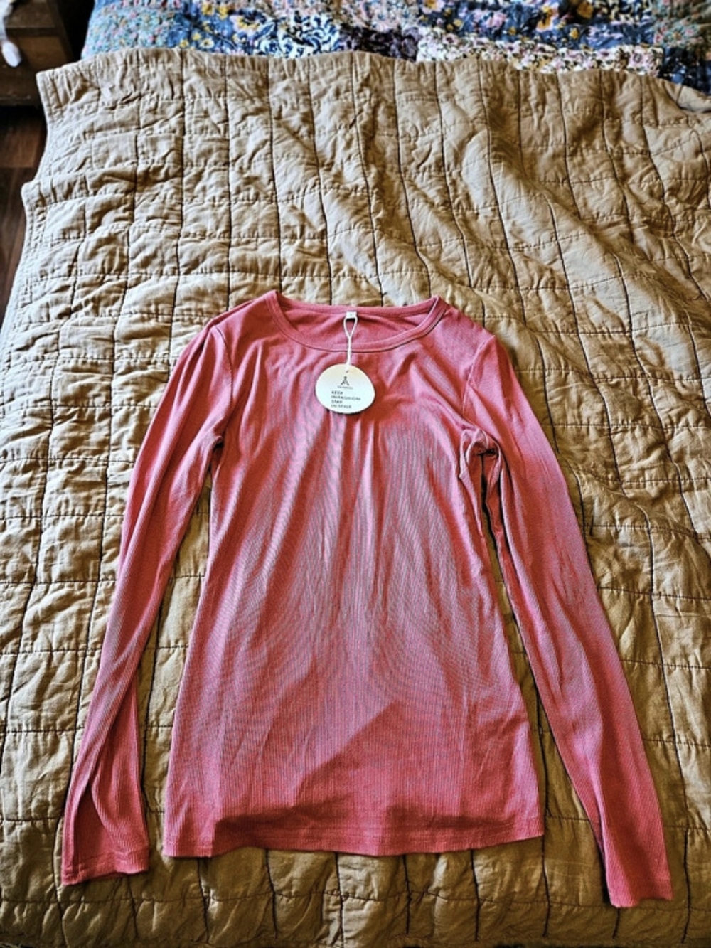 🏷️ NWT Anrabess Ribbed Long Sleeve Top Rose Coral Size S